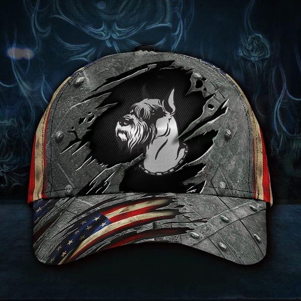 Adeenyc Schnauzer Inside American Flag Vintage Hat Mens Classic Baseball Cap Unique Dog Owner Gift Trucker Hats Custom Hats Gifts For Men & Women