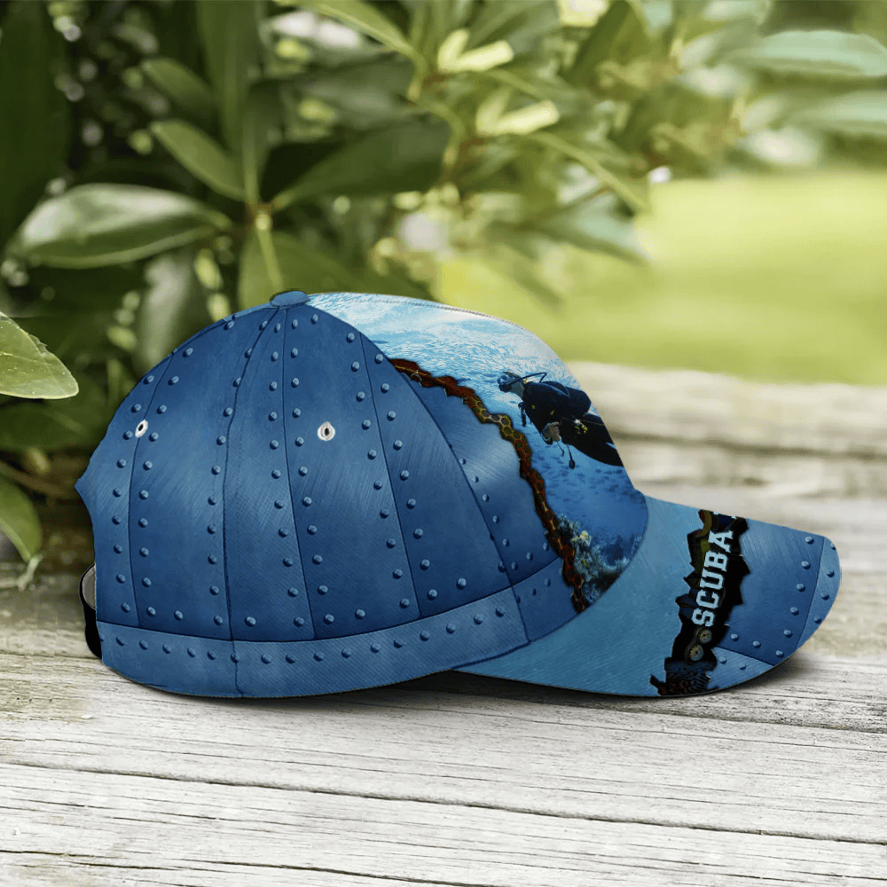 Adeenyc Scuba Diving Metallic Blue Baseball Cap All Over Print Trucker Hats Custom Hats Gifts For Men & Women