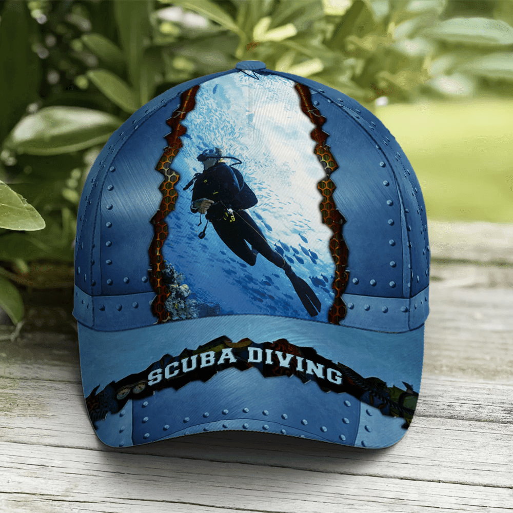 Adeenyc Scuba Diving Metallic Blue Baseball Cap All Over Print Trucker Hats Custom Hats Gifts For Men & Women