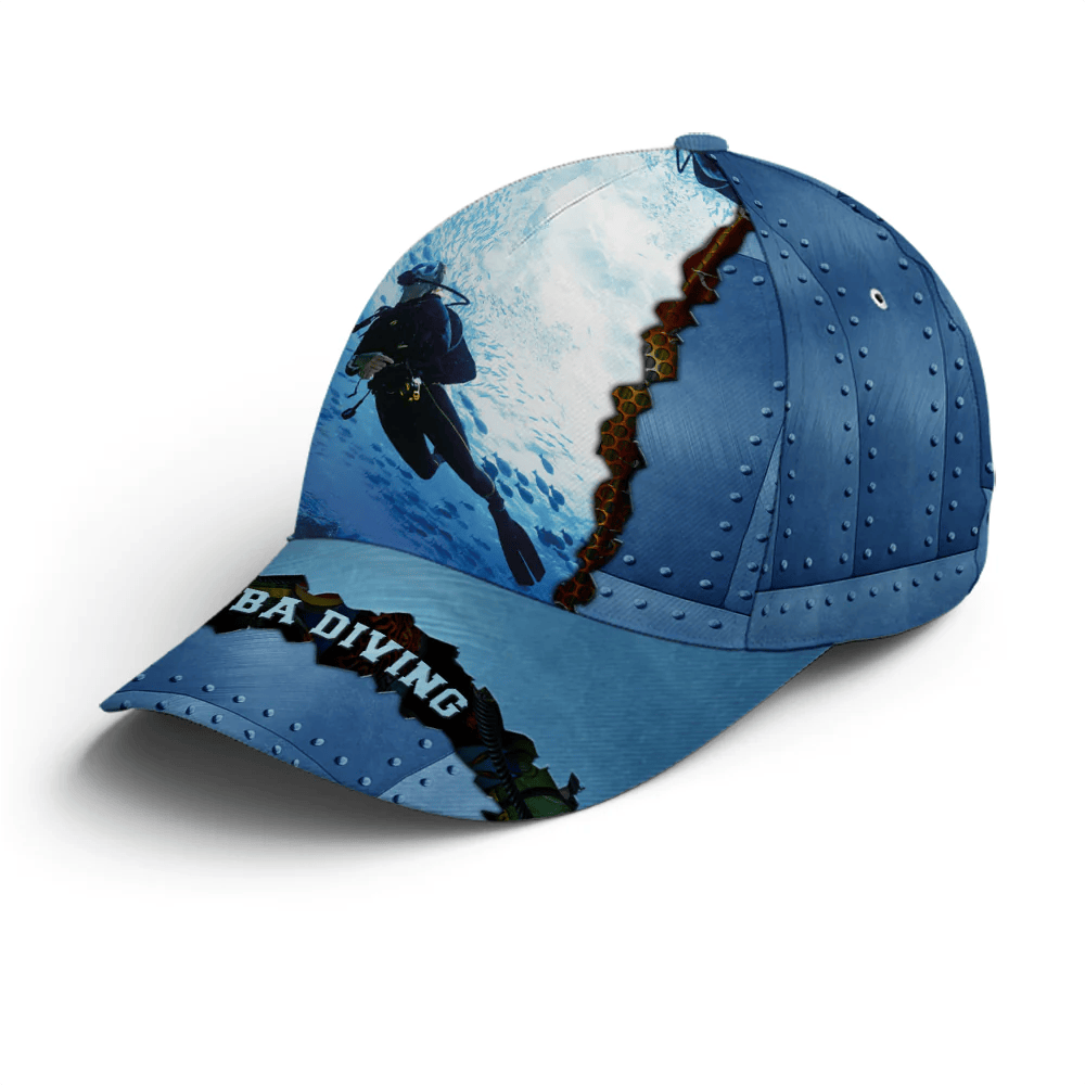 Adeenyc Scuba Diving Metallic Blue Baseball Cap All Over Print Trucker Hats Custom Hats Gifts For Men & Women