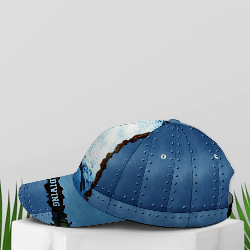 Adeenyc Scuba Diving Metallic Blue Baseball Cap All Over Print Trucker Hats Custom Hats Gifts For Men & Women