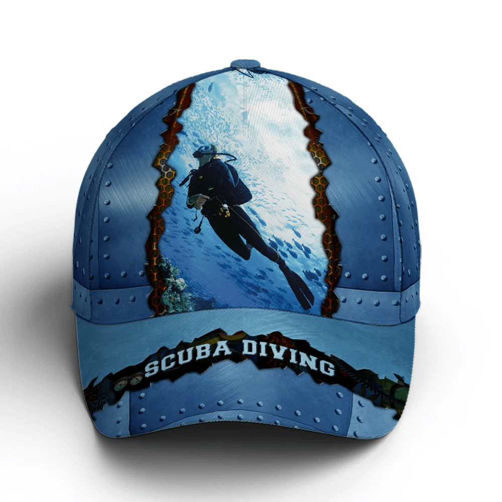 Adeenyc Scuba Diving Metallic Blue Baseball Cap All Over Print Trucker Hats Custom Hats Gifts For Men & Women