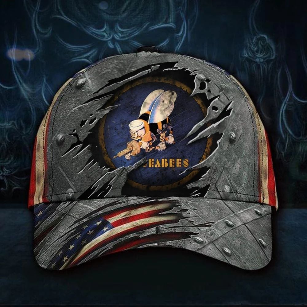 Adeenyc Seabees Hat 3D Print Unique Vintage Old Retro American Flag Cap Men's Trucker Hats Custom Hats Gifts For Men & Women