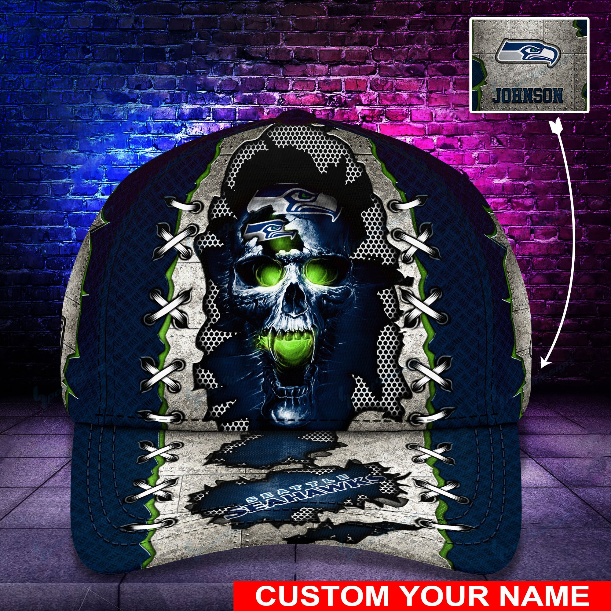 Adeenyc Seattle Seahawks NFL Personalized Hats Baseball Caps Classic Caps for men, women