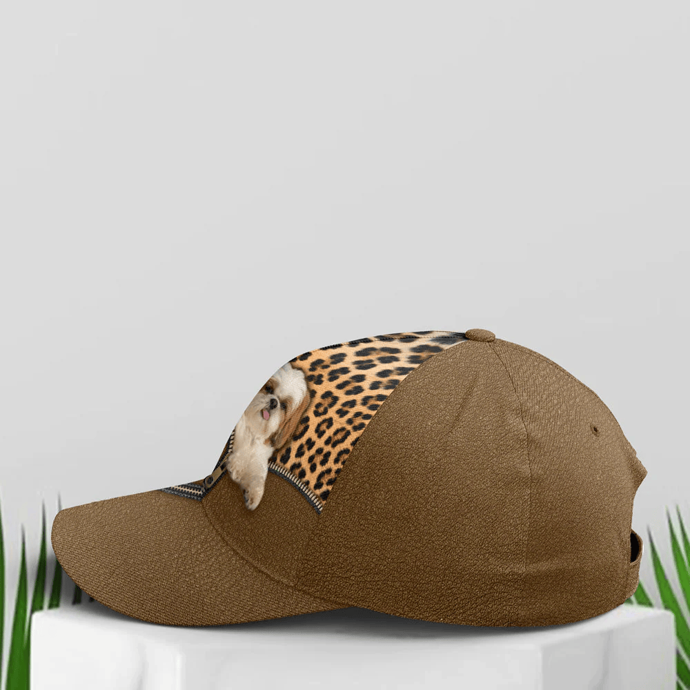 Adeenyc Shih Tzu Dog Leopard Leather Style Baseball Cap Trucker Hats Custom Hats Gifts For Men & Women