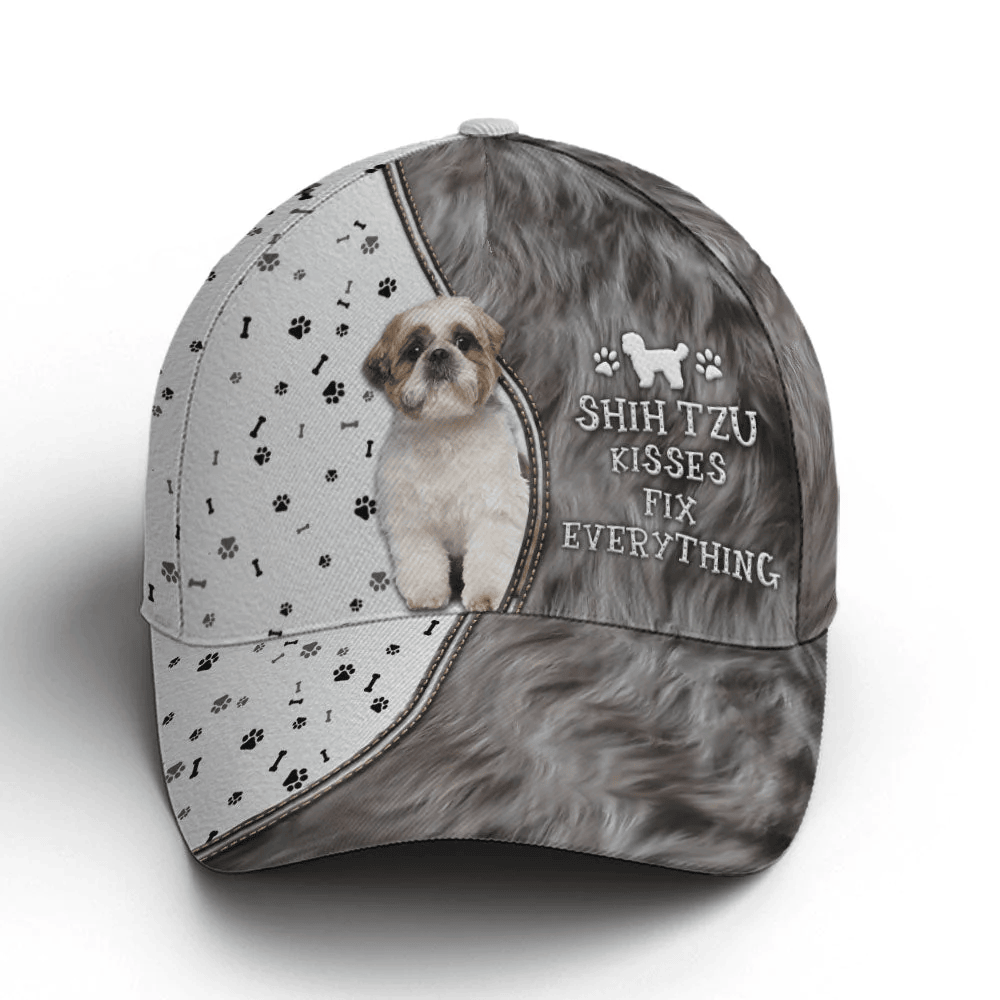 Adeenyc Shih Tzu Kisses Fix Everything Baseball Cap Trucker Hats Custom Hats Gifts For Men & Women