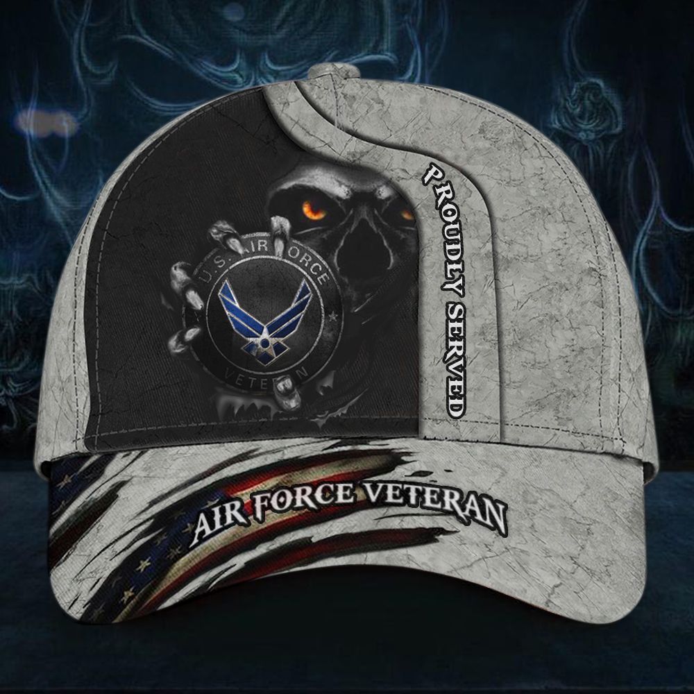 Adeenyc Skull Air Force Veteran Proudly Served Cap Unique USA Flag Hat Honor Veteran USAF Retired Trucker Hats Custom Hats Gifts For Men & Women