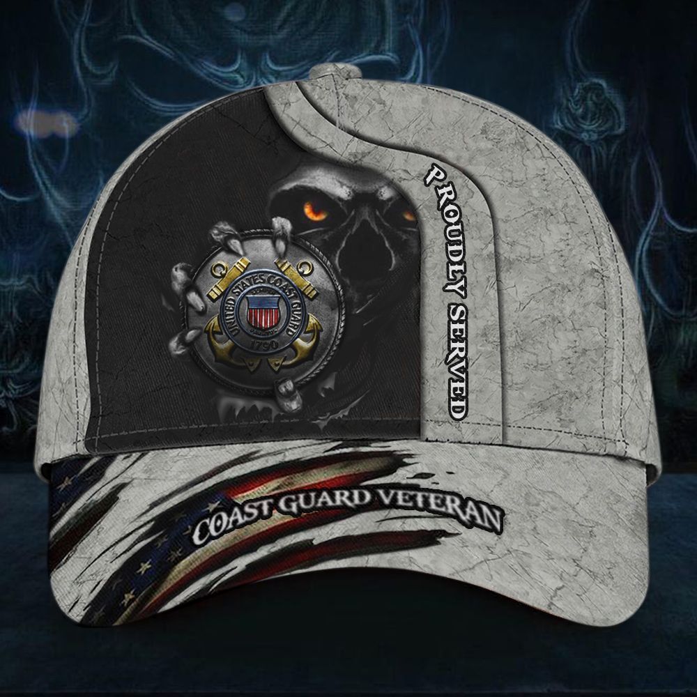Adeenyc Skull Coast Guard Veteran Proudly Served Cap USA Flag Hat USCG Vet Coast Guard Retirement Gift Trucker Hats Custom Hats Gifts For Men & Women