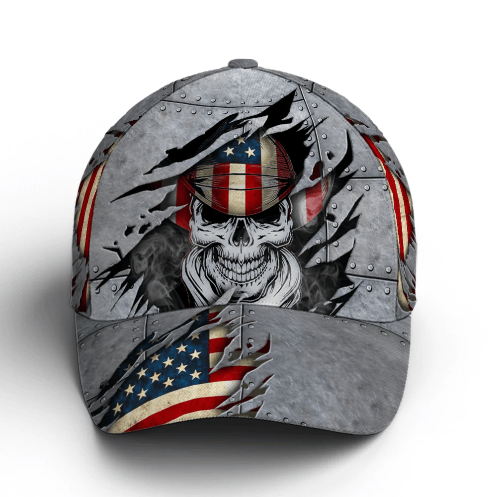 Adeenyc Skull Cowboy US Flag Pattern Metallic Baseball Cap Trucker Hats Custom Hats Gifts For Men & Women