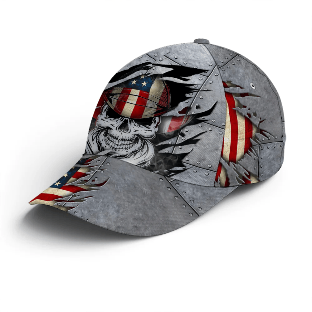 Adeenyc Skull Cowboy US Flag Pattern Metallic Baseball Cap Trucker Hats Custom Hats Gifts For Men & Women