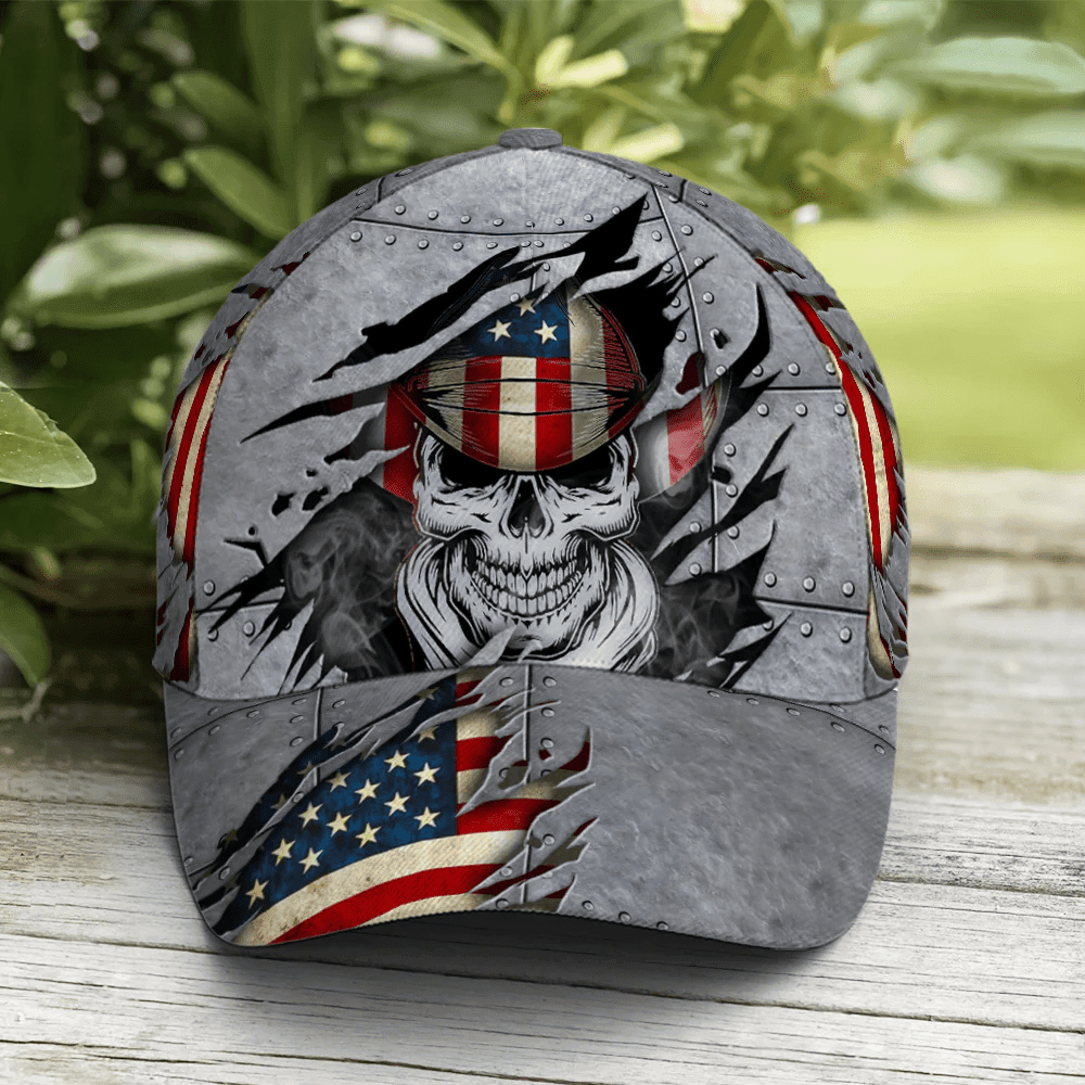 Adeenyc Skull Cowboy US Flag Pattern Metallic Baseball Cap Trucker Hats Custom Hats Gifts For Men & Women