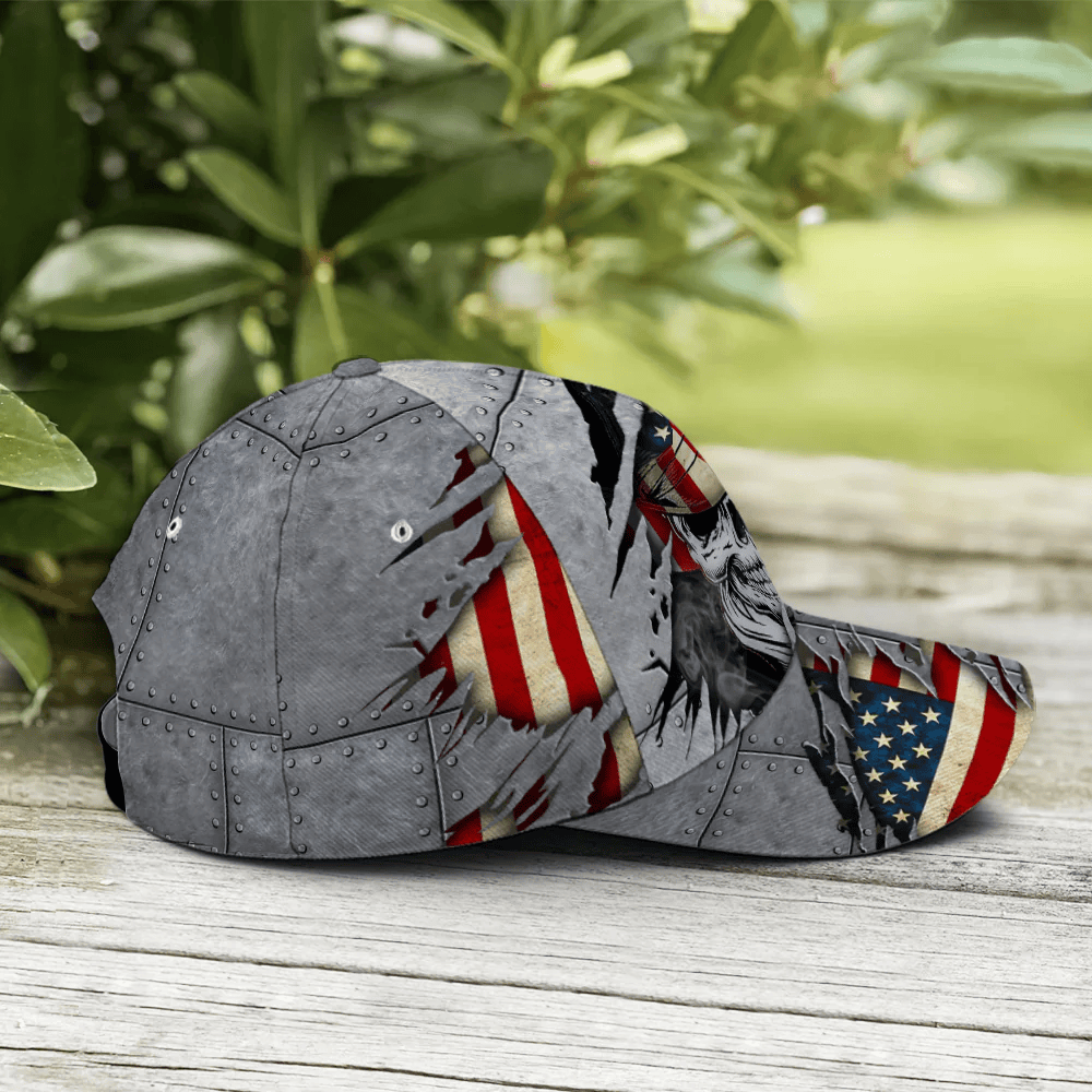 Adeenyc Skull Cowboy US Flag Pattern Metallic Baseball Cap Trucker Hats Custom Hats Gifts For Men & Women