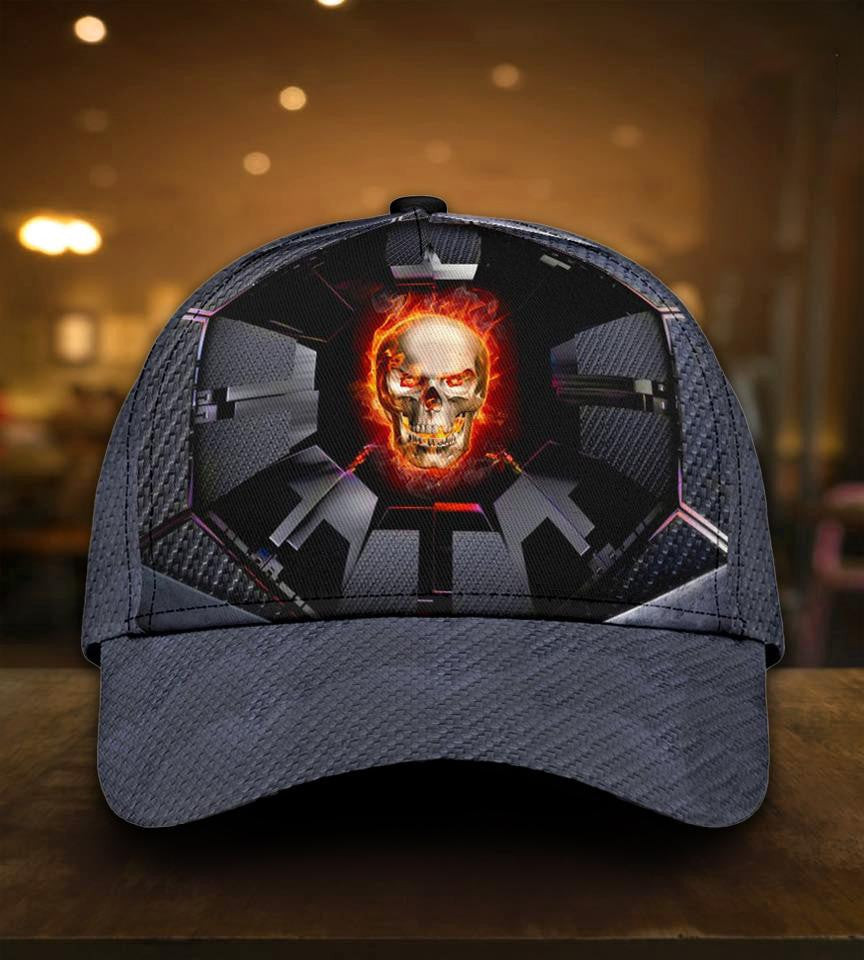 Adeenyc Skull Fire Hexagonal Classic Cap Trucker Hats Custom Hats Gifts For Men & Women