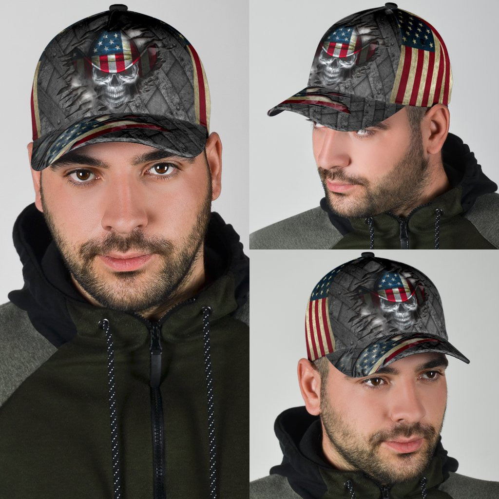Adeenyc Skull Gifts Cowboy Skull US Flag Classic Cap Trucker Hats Custom Hats Gifts For Men & Women