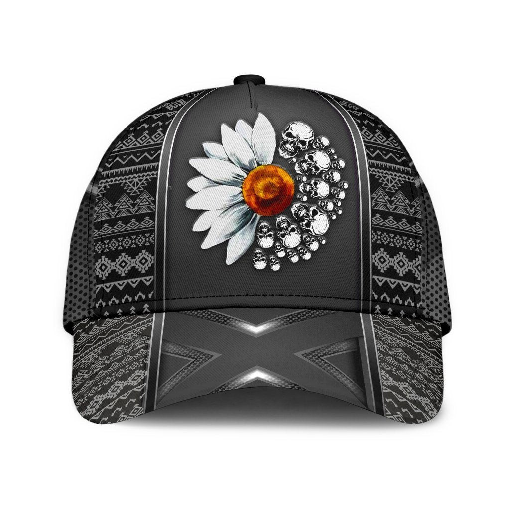Adeenyc Skull Gifts Daisy Skull Classic Cap Trucker Hats Custom Hats Gifts For Men & Women