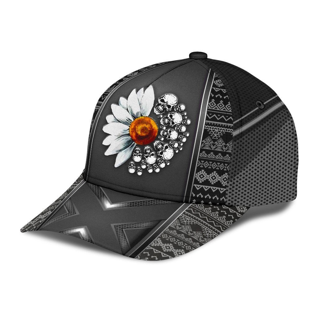 Adeenyc Skull Gifts Daisy Skull Classic Cap Trucker Hats Custom Hats Gifts For Men & Women