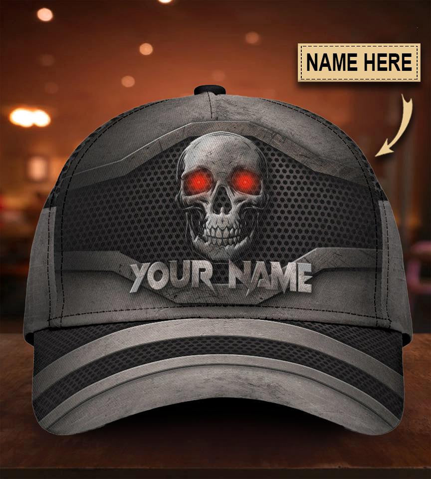 Adeenyc Skull Gifts Metal Classic Skull Personalized Name Classic Cap Trucker Hats Custom Hats Gifts For Men & Women