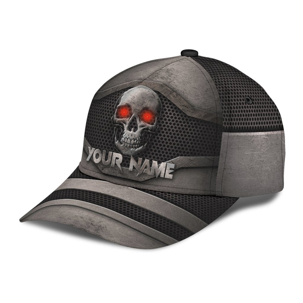 Adeenyc Skull Gifts Metal Classic Skull Personalized Name Classic Cap Trucker Hats Custom Hats Gifts For Men & Women