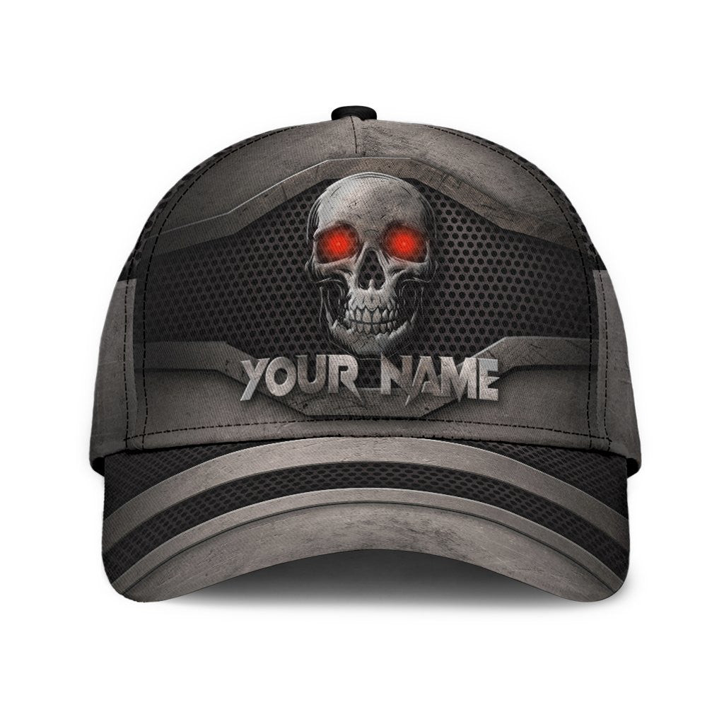 Adeenyc Skull Gifts Metal Classic Skull Personalized Name Classic Cap Trucker Hats Custom Hats Gifts For Men & Women