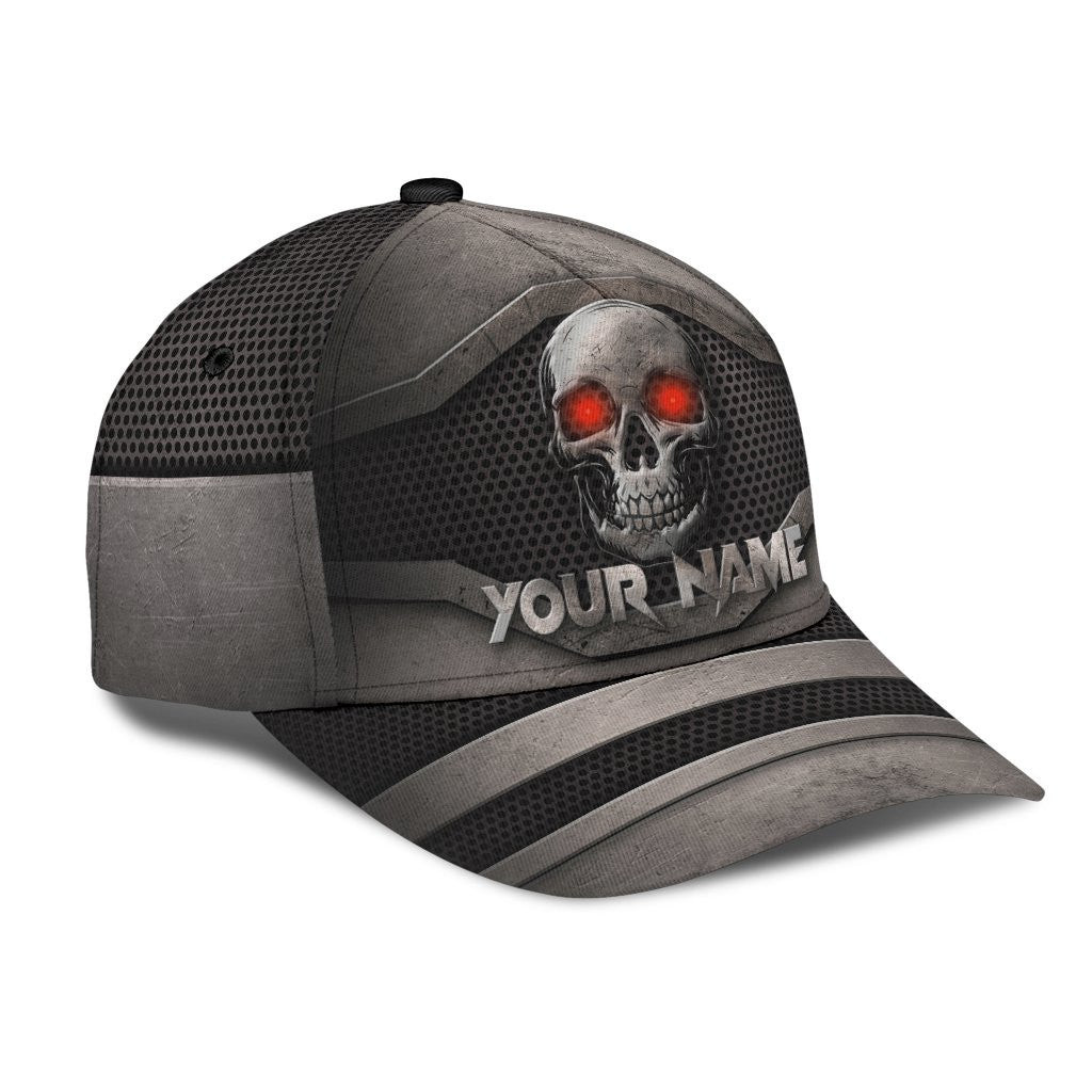 Adeenyc Skull Gifts Metal Classic Skull Personalized Name Classic Cap Trucker Hats Custom Hats Gifts For Men & Women