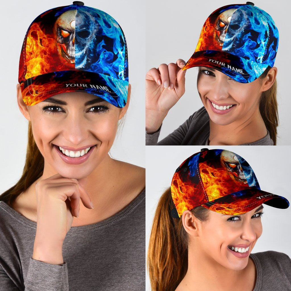 Adeenyc Skull Gifts Red & Blue Skull Classic Cap Personalized Name Trucker Hats Custom Hats Gifts For Men & Women