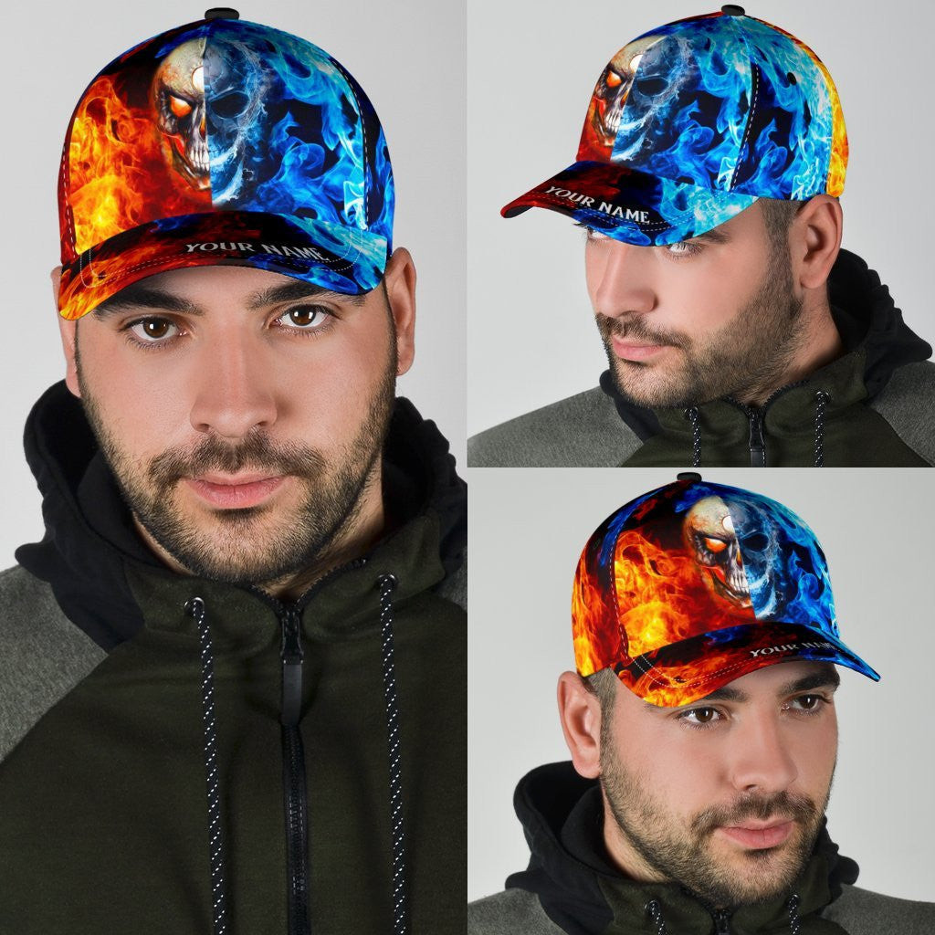 Adeenyc Skull Gifts Red & Blue Skull Classic Cap Personalized Name Trucker Hats Custom Hats Gifts For Men & Women