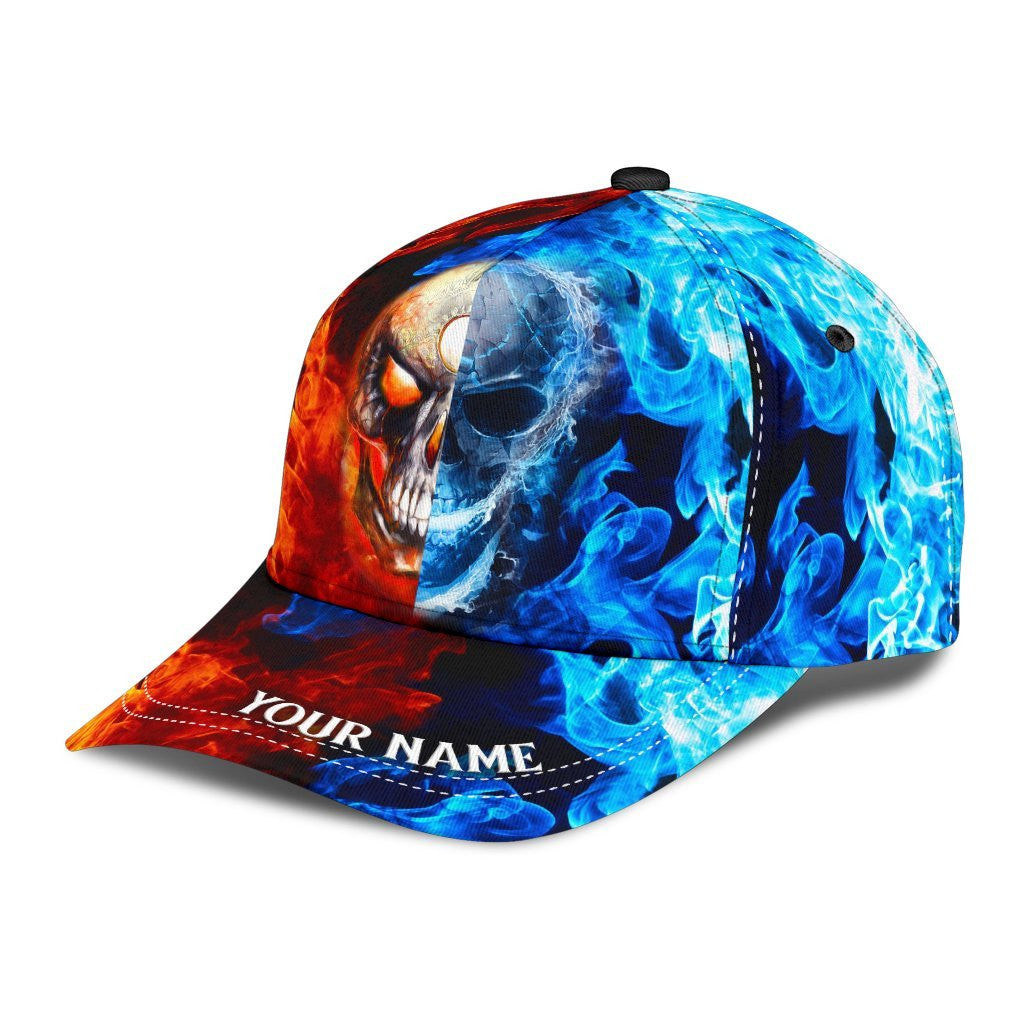 Adeenyc Skull Gifts Red & Blue Skull Classic Cap Personalized Name Trucker Hats Custom Hats Gifts For Men & Women