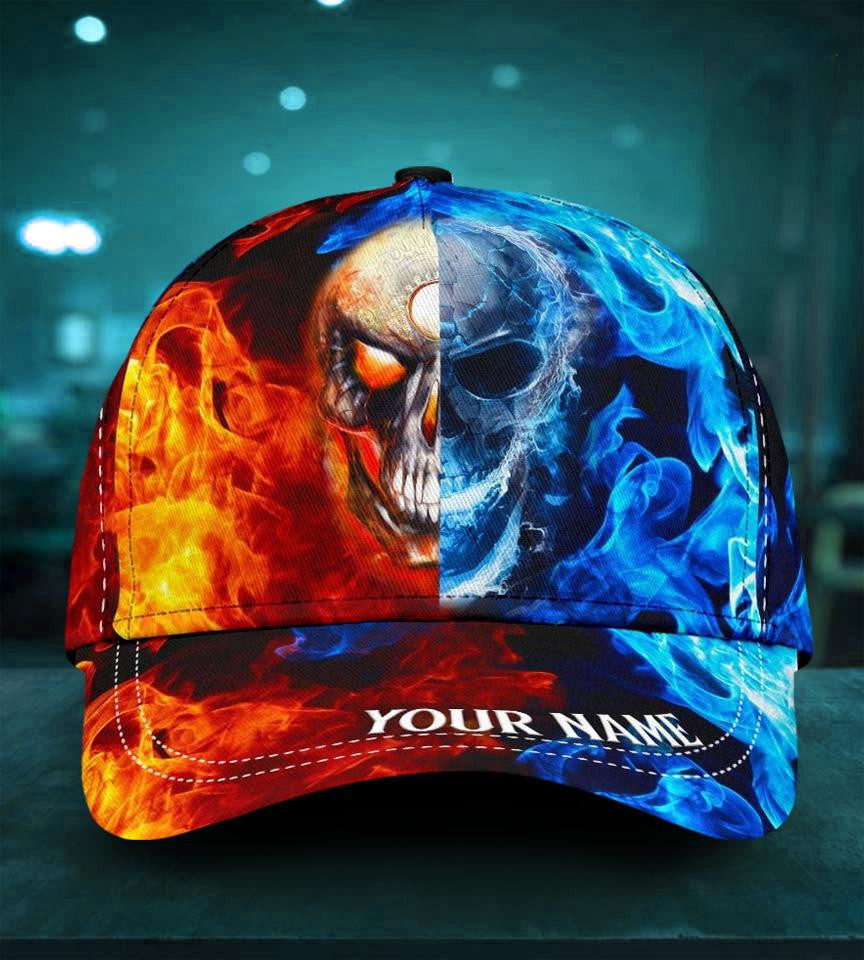 Adeenyc Skull Gifts Red & Blue Skull Classic Cap Personalized Name Trucker Hats Custom Hats Gifts For Men & Women