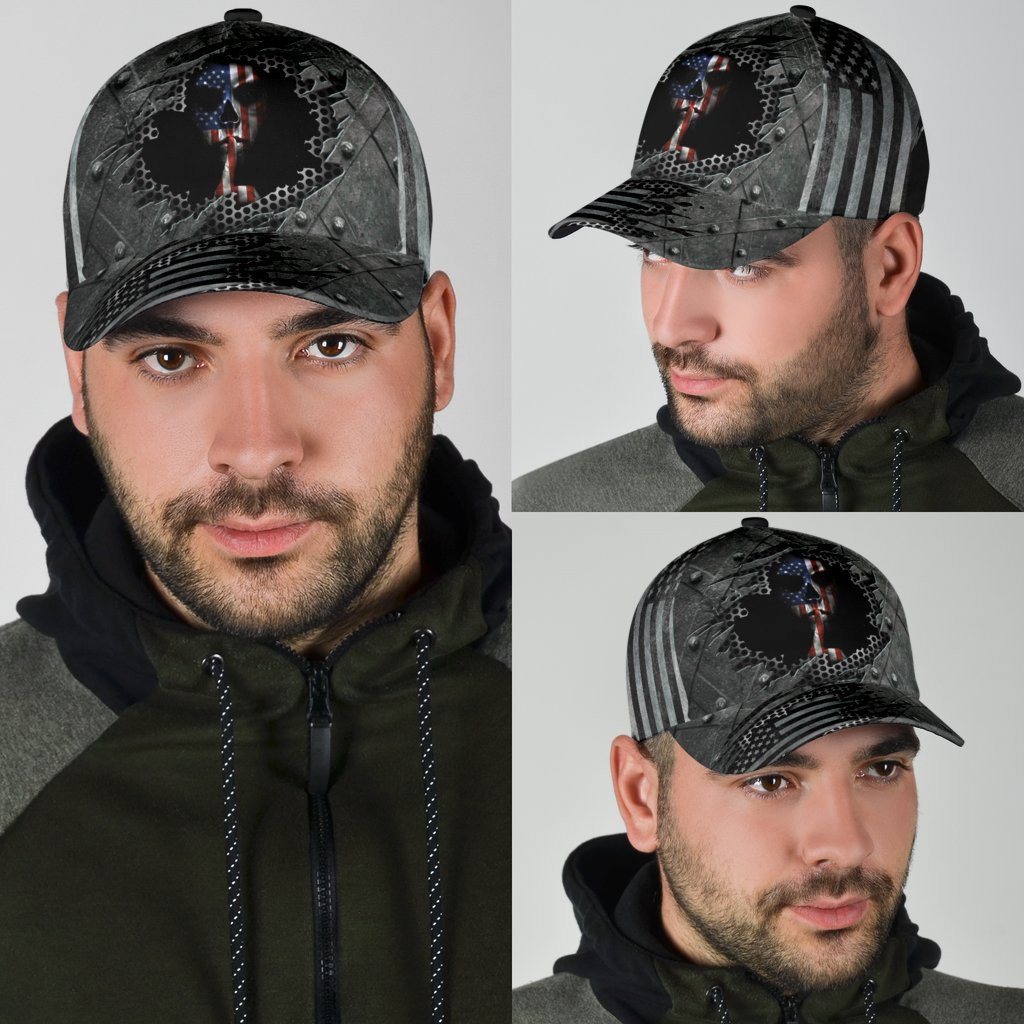 Adeenyc Skull Gifts Silver American Skull Classic Cap Trucker Hats Custom Hats Gifts For Men & Women