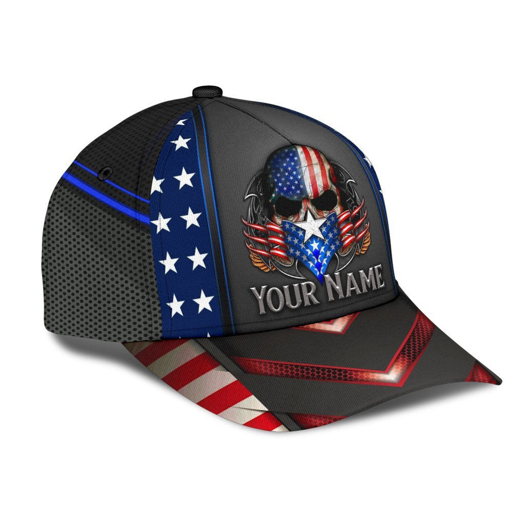 Adeenyc Skull Gifts Skull American Flag Personalized Name Classic Cap Trucker Hats Custom Hats Gifts For Men & Women