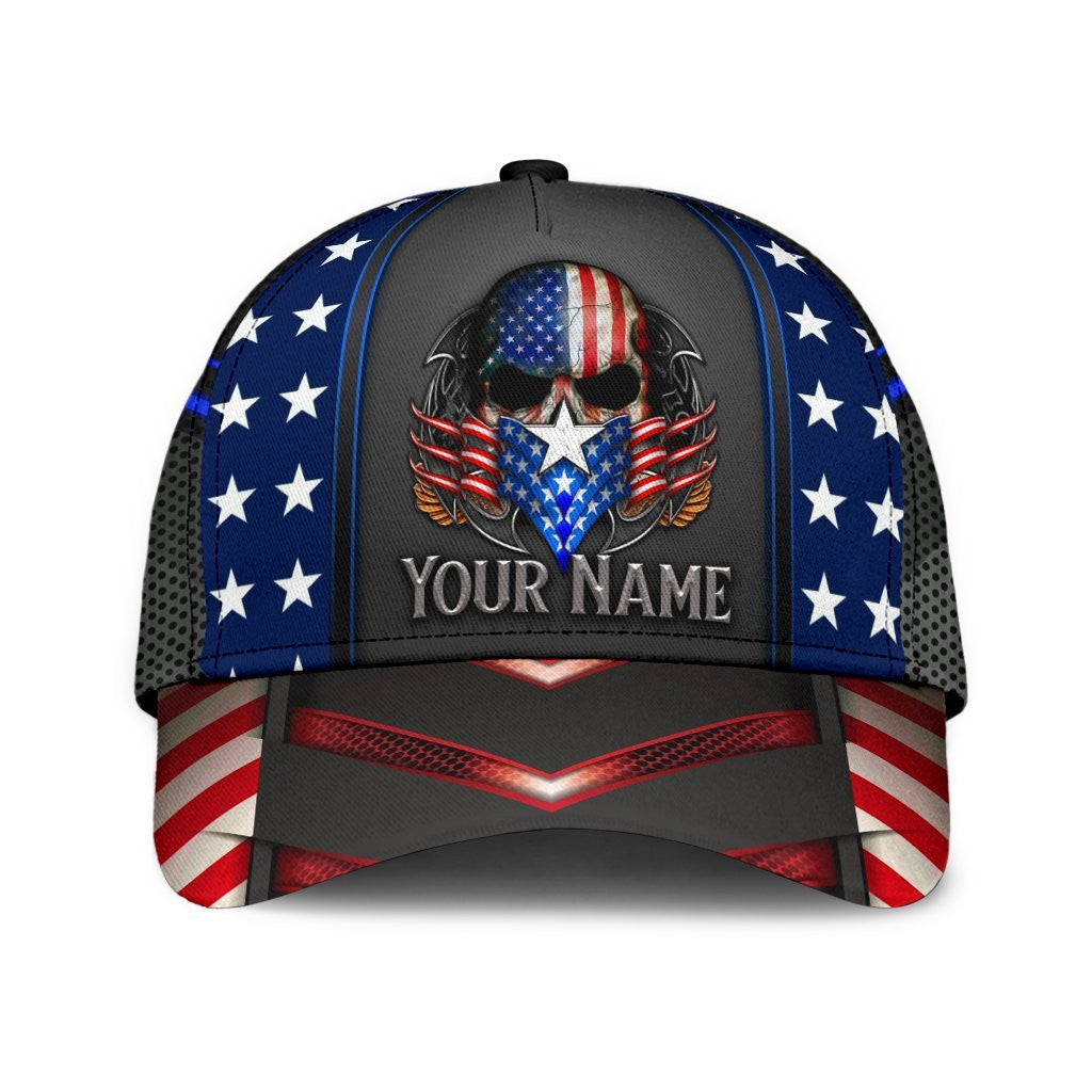 Adeenyc Skull Gifts Skull American Flag Personalized Name Classic Cap Trucker Hats Custom Hats Gifts For Men & Women