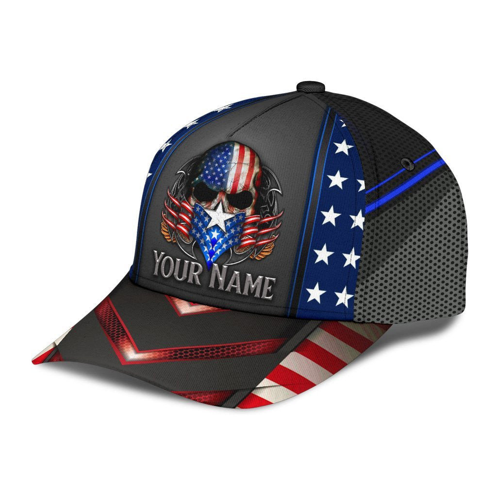 Adeenyc Skull Gifts Skull American Flag Personalized Name Classic Cap Trucker Hats Custom Hats Gifts For Men & Women