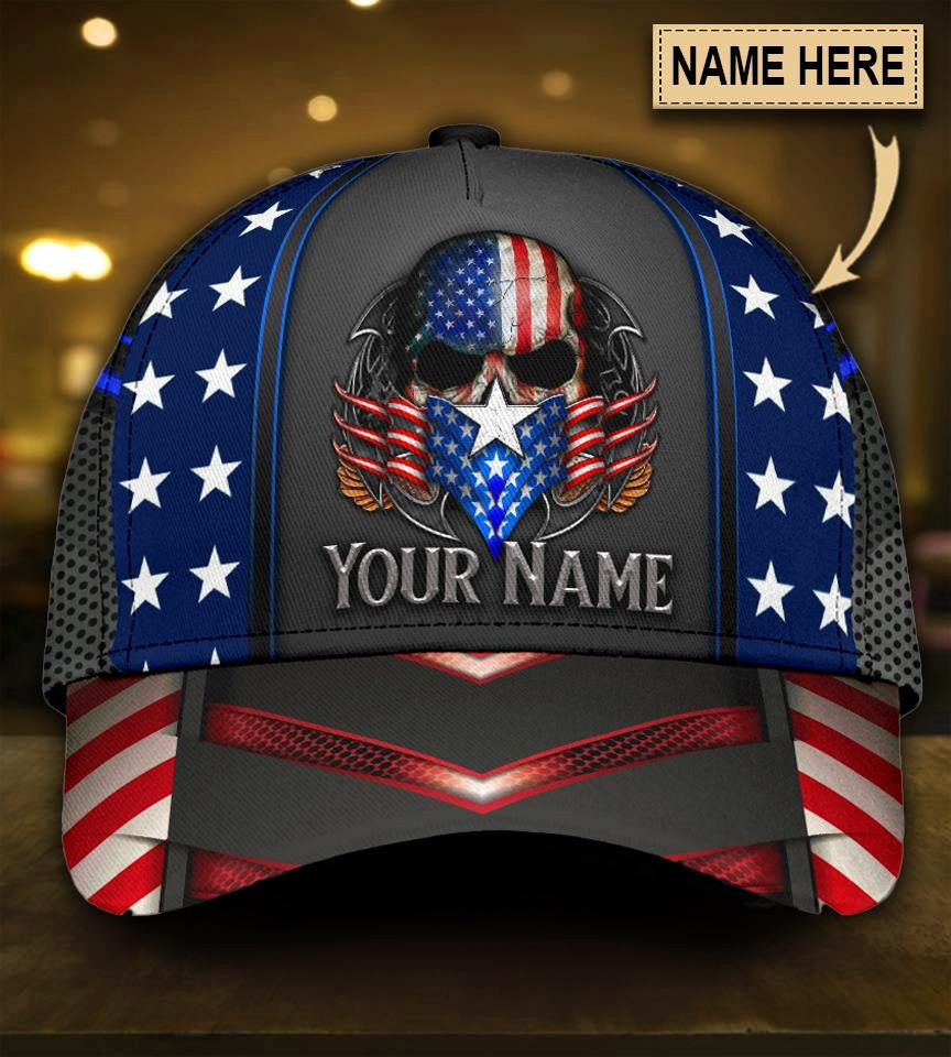 Adeenyc Skull Gifts Skull American Flag Personalized Name Classic Cap Trucker Hats Custom Hats Gifts For Men & Women