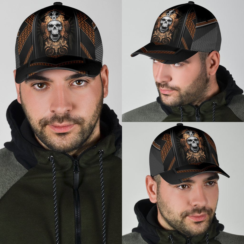 Adeenyc Skull Gifts Skull Ancient Greek Pattern Classic Cap Trucker Hats Custom Hats Gifts For Men & Women