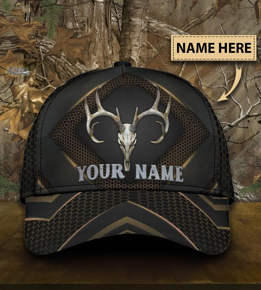 Adeenyc Skull Gifts Skull Deer Hunter Carbon Classic Cap Personalized Name Trucker Hats Custom Hats Gifts For Men & Women