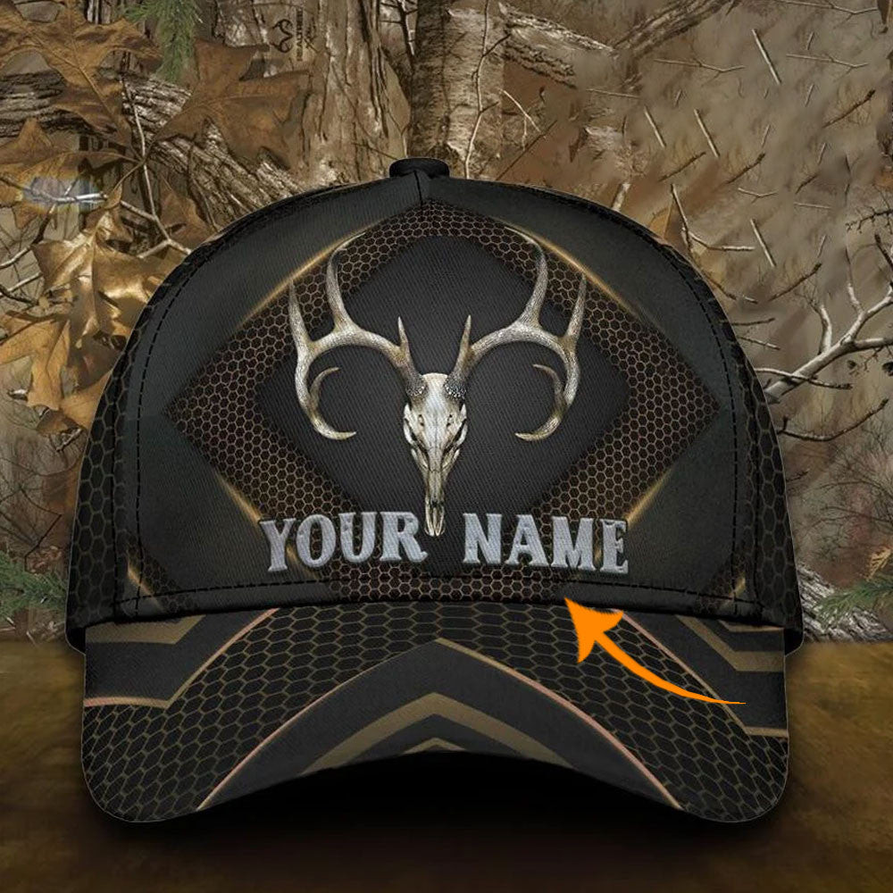 Adeenyc Skull Gifts Skull Deer Hunter Carbon Classic Cap Personalized Name Trucker Hats Custom Hats Gifts For Men & Women