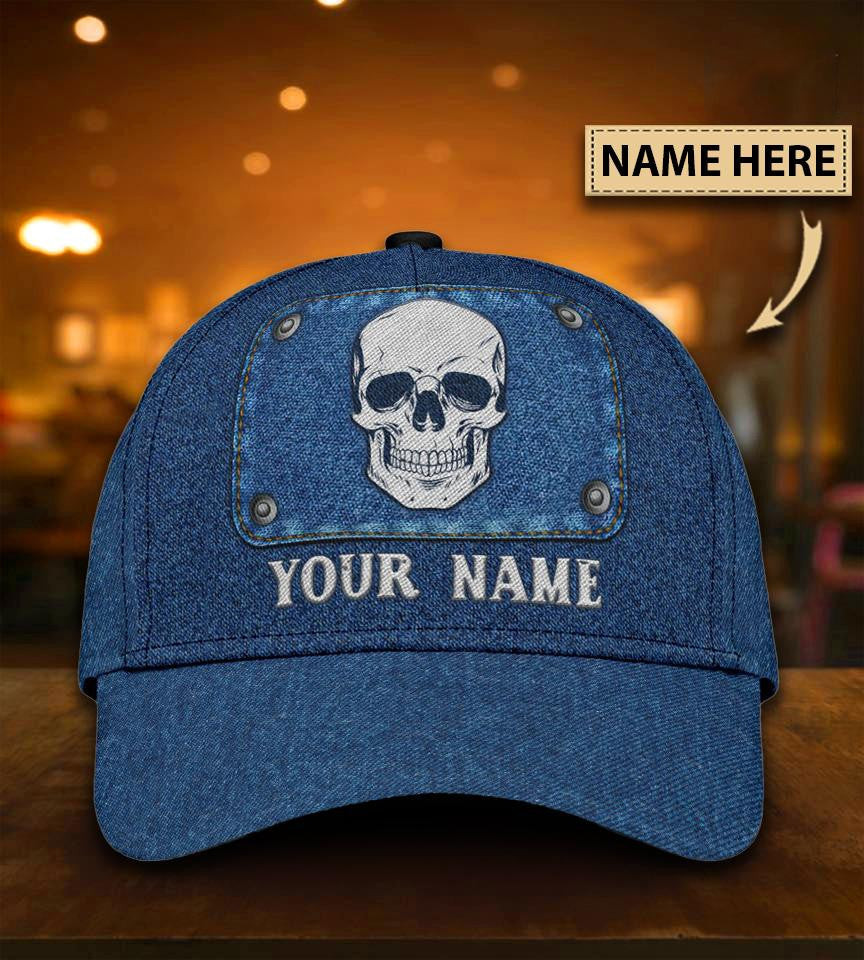 Adeenyc Skull Gifts Skull Jean Style Classic Cap Personalized Name Trucker Hats Custom Hats Gifts For Men & Women