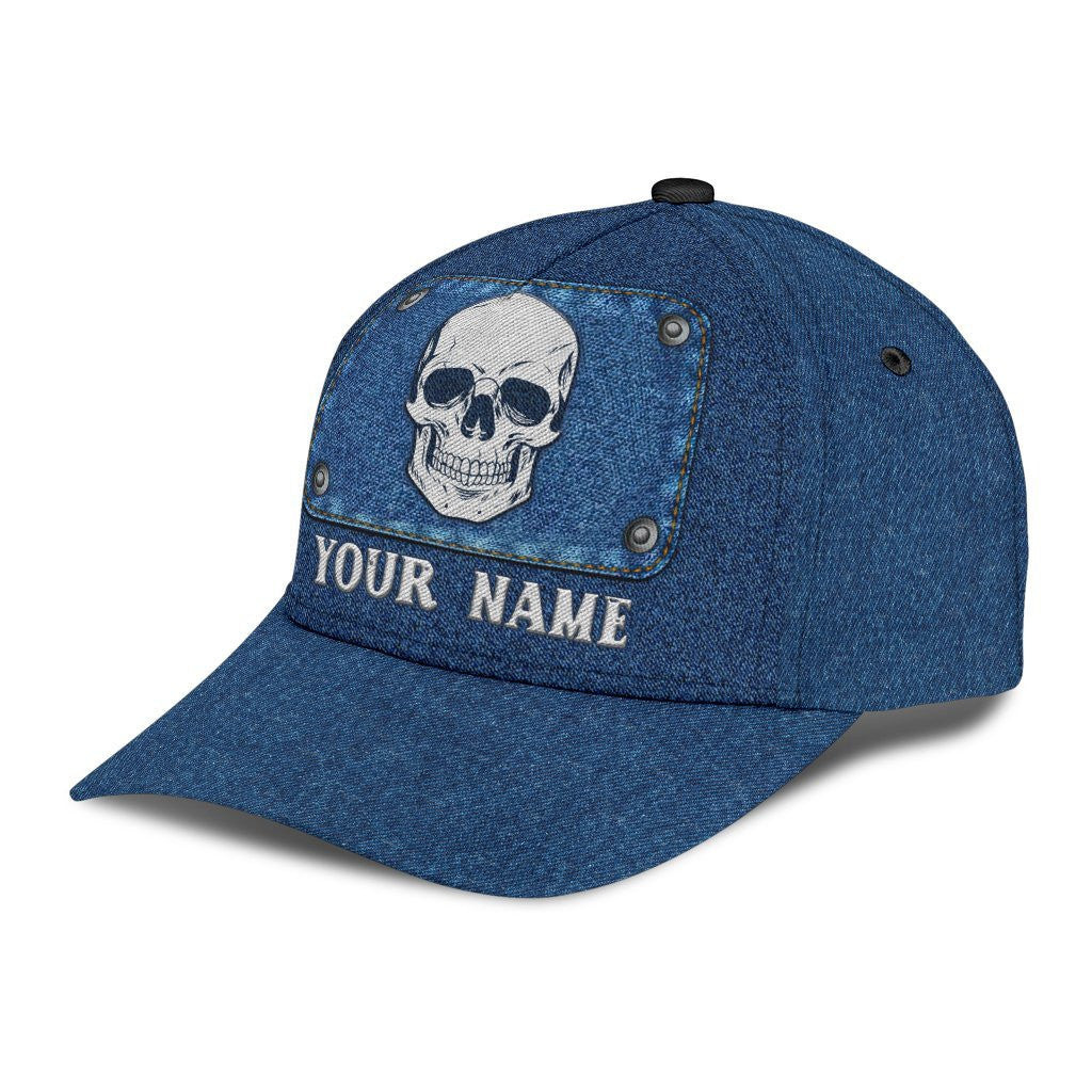 Adeenyc Skull Gifts Skull Jean Style Classic Cap Personalized Name Trucker Hats Custom Hats Gifts For Men & Women