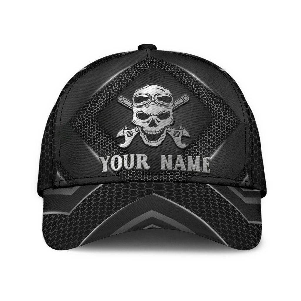 Adeenyc Skull Gifts Skull Mechanic Carbon Classic Cap Personalized Name Trucker Hats Custom Hats Gifts For Men & Women