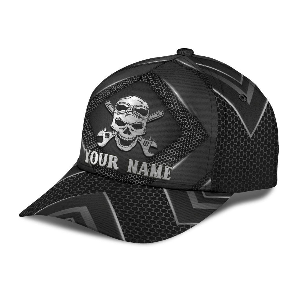 Adeenyc Skull Gifts Skull Mechanic Carbon Classic Cap Personalized Name Trucker Hats Custom Hats Gifts For Men & Women