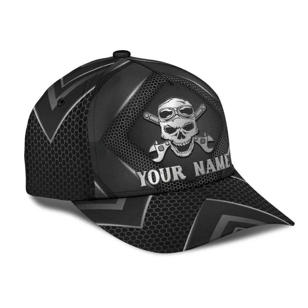 Adeenyc Skull Gifts Skull Mechanic Carbon Classic Cap Personalized Name Trucker Hats Custom Hats Gifts For Men & Women