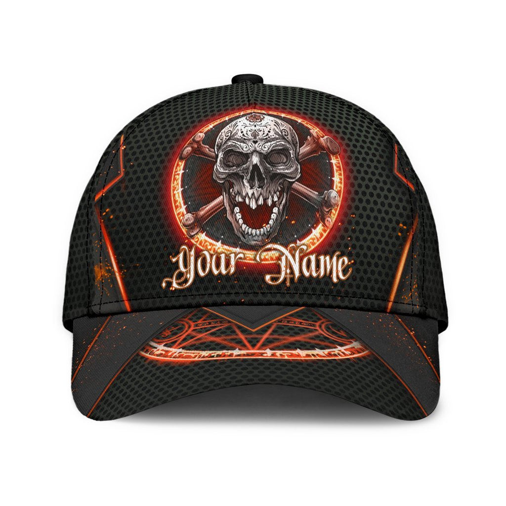Adeenyc Skull Gifts Skull Orange Circle Classic Cap Personalized Name Trucker Hats Custom Hats Gifts For Men & Women