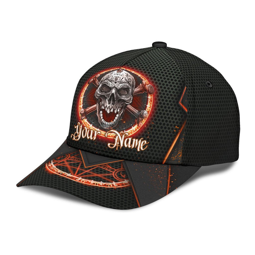 Adeenyc Skull Gifts Skull Orange Circle Classic Cap Personalized Name Trucker Hats Custom Hats Gifts For Men & Women