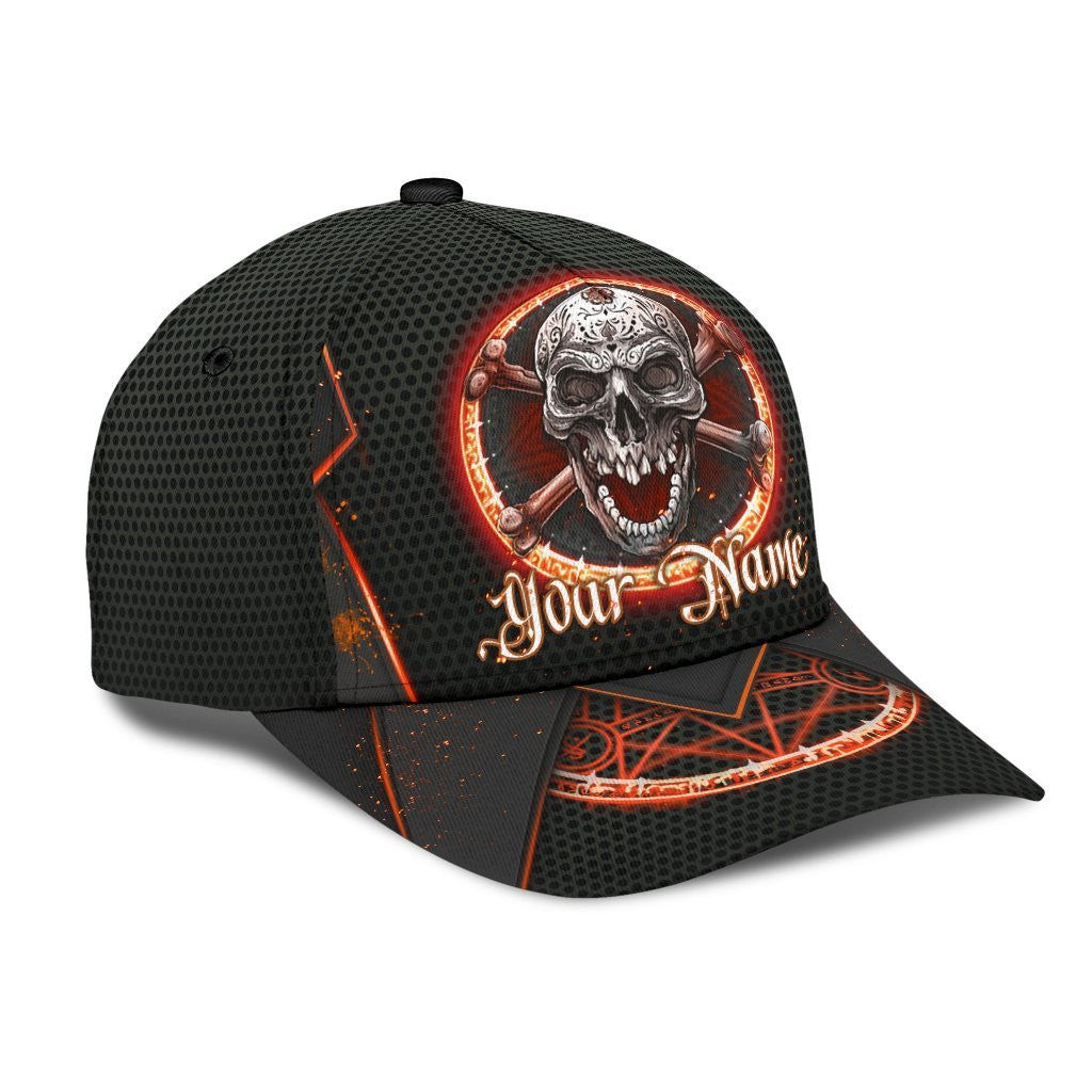 Adeenyc Skull Gifts Skull Orange Circle Classic Cap Personalized Name Trucker Hats Custom Hats Gifts For Men & Women