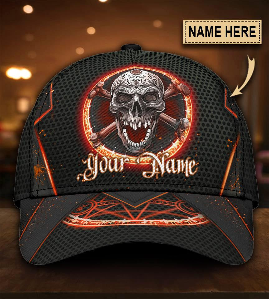 Adeenyc Skull Gifts Skull Orange Circle Classic Cap Personalized Name Trucker Hats Custom Hats Gifts For Men & Women