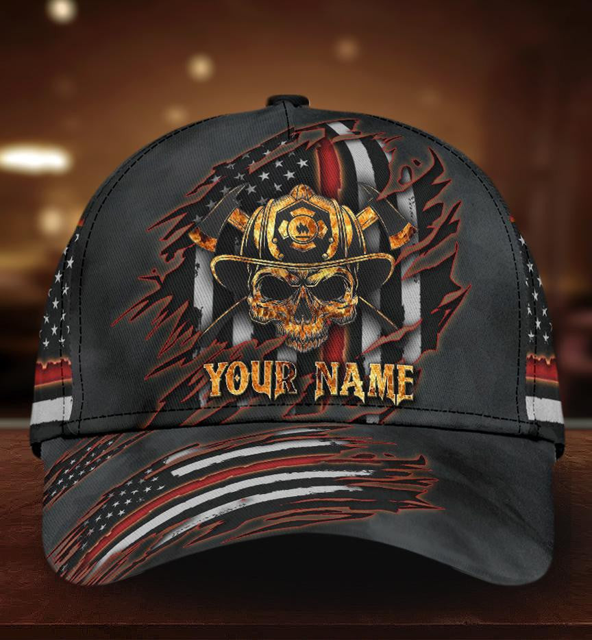 Adeenyc Skull Gifts Skull Smoke Firefighter Classic Cap Personalized Name Trucker Hats Custom Hats Gifts For Men & Women