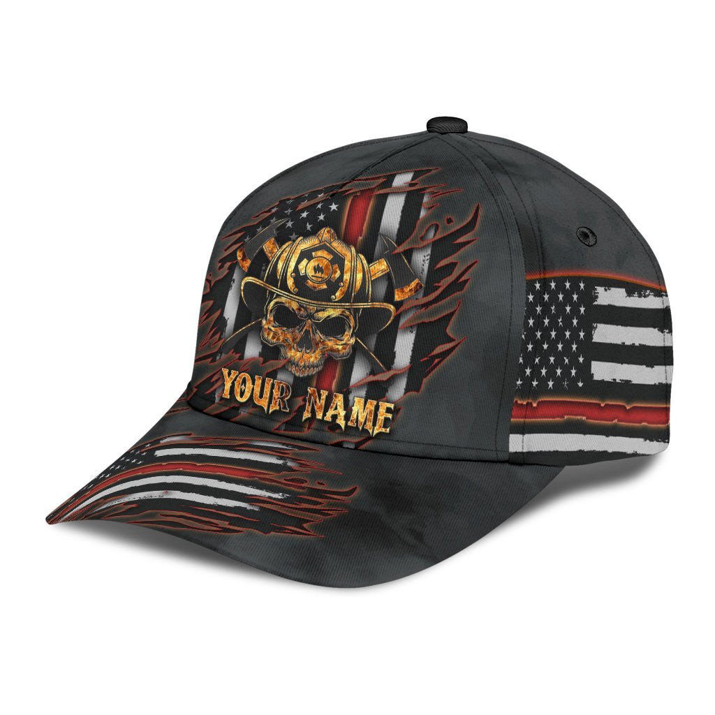 Adeenyc Skull Gifts Skull Smoke Firefighter Classic Cap Personalized Name Trucker Hats Custom Hats Gifts For Men & Women