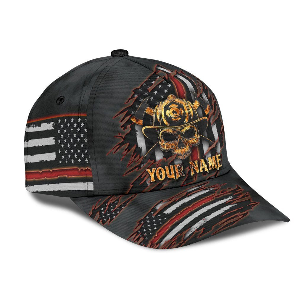 Adeenyc Skull Gifts Skull Smoke Firefighter Classic Cap Personalized Name Trucker Hats Custom Hats Gifts For Men & Women