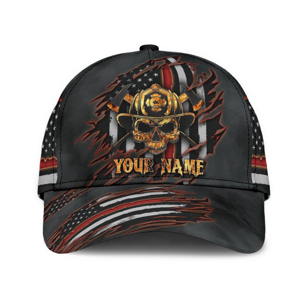 Adeenyc Skull Gifts Skull Smoke Firefighter Classic Cap Personalized Name Trucker Hats Custom Hats Gifts For Men & Women