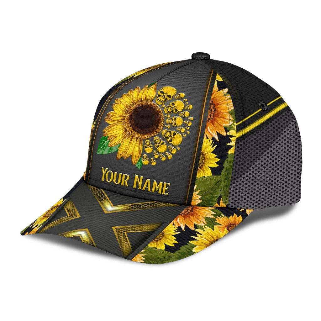 Adeenyc Skull Gifts Skull Sunflower Classic Cap Personalized Name Trucker Hats Custom Hats Gifts For Men & Women